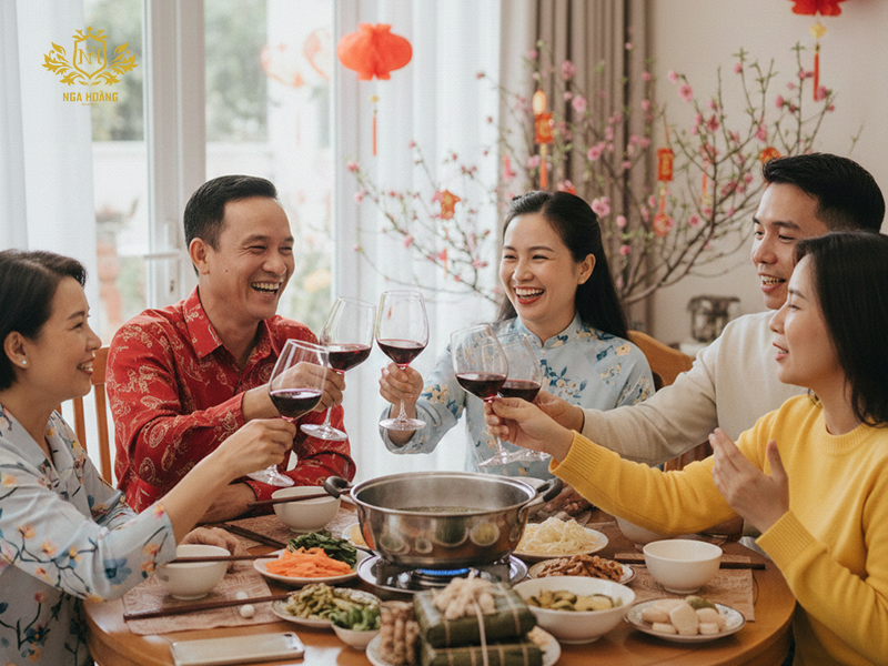 Rượu vang góp phần tạo nên không khí sum vầy, ấm áp và trang trọng ngày Tết