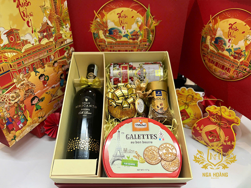 Hộp quà Tết kết hợp rượu vang