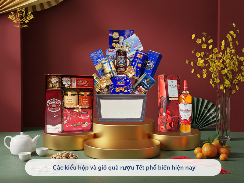Các kiểu hộp và giỏ quà rượu Tết phổ biến hiện nay