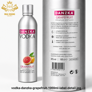 Chi tiết nhãn chai Vodka Danzka Grapefruit 1000ml chính hãng nhập khẩu từ Đan Mạch.