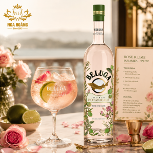 Beluga Noble Botanicals Rose Lime 700ml pha cocktail Rose Lime Botanical Spritz với hoa hồng và chanh xanh.